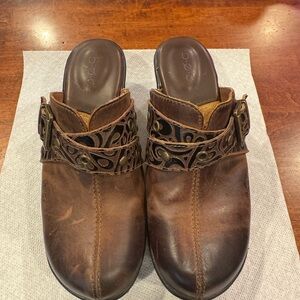 b.o.c Brown Leather Mules with Decorative Strap